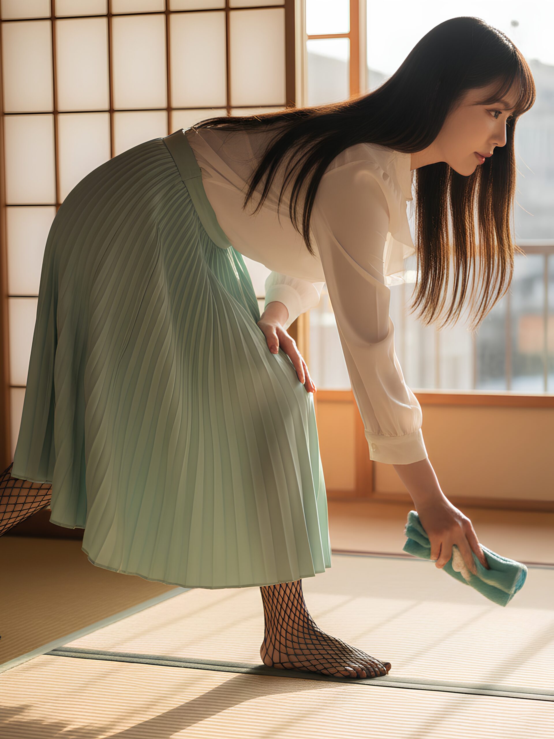 【高画質】網タイツで畳の部屋掃除をするオンナ part1 網タイツ 美脚 2
