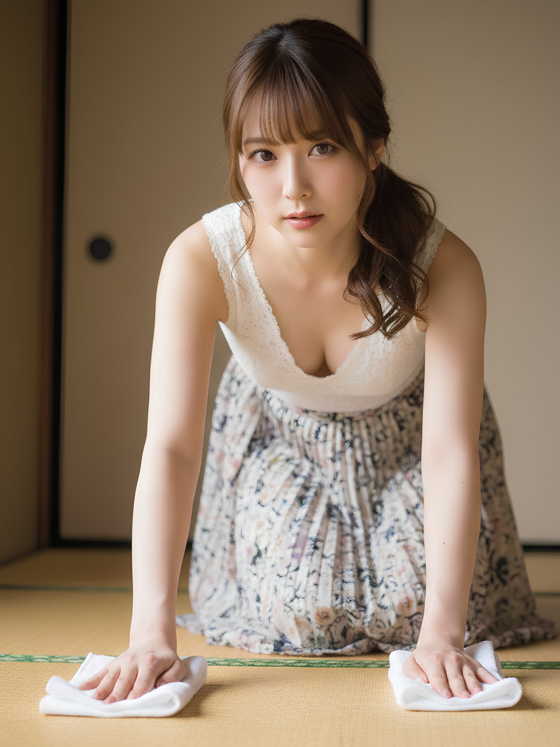 【高画質】網タイツで畳の部屋掃除をするオンナ part2 網タイツ 美脚 3