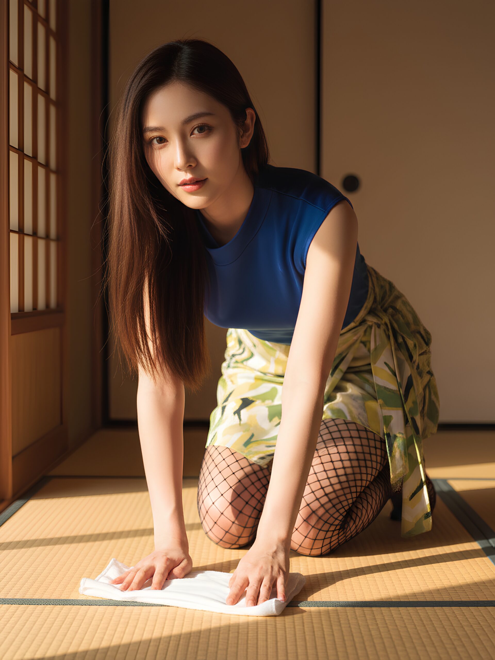 【高画質】網タイツで畳の部屋掃除をするオンナ part2 網タイツ 美脚 1