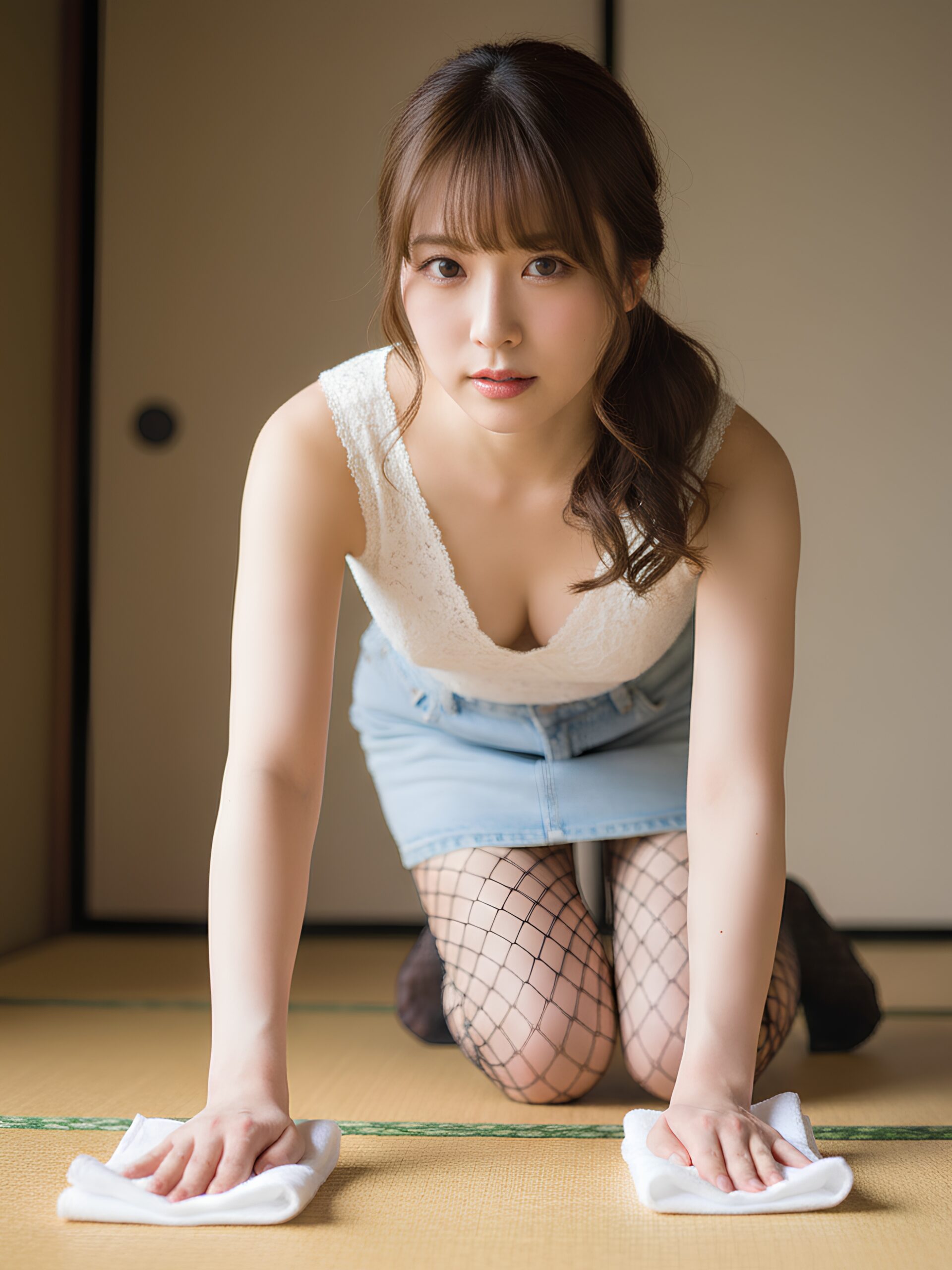 【高画質】網タイツで畳の部屋掃除をするオンナ part2 網タイツ 美脚 2
