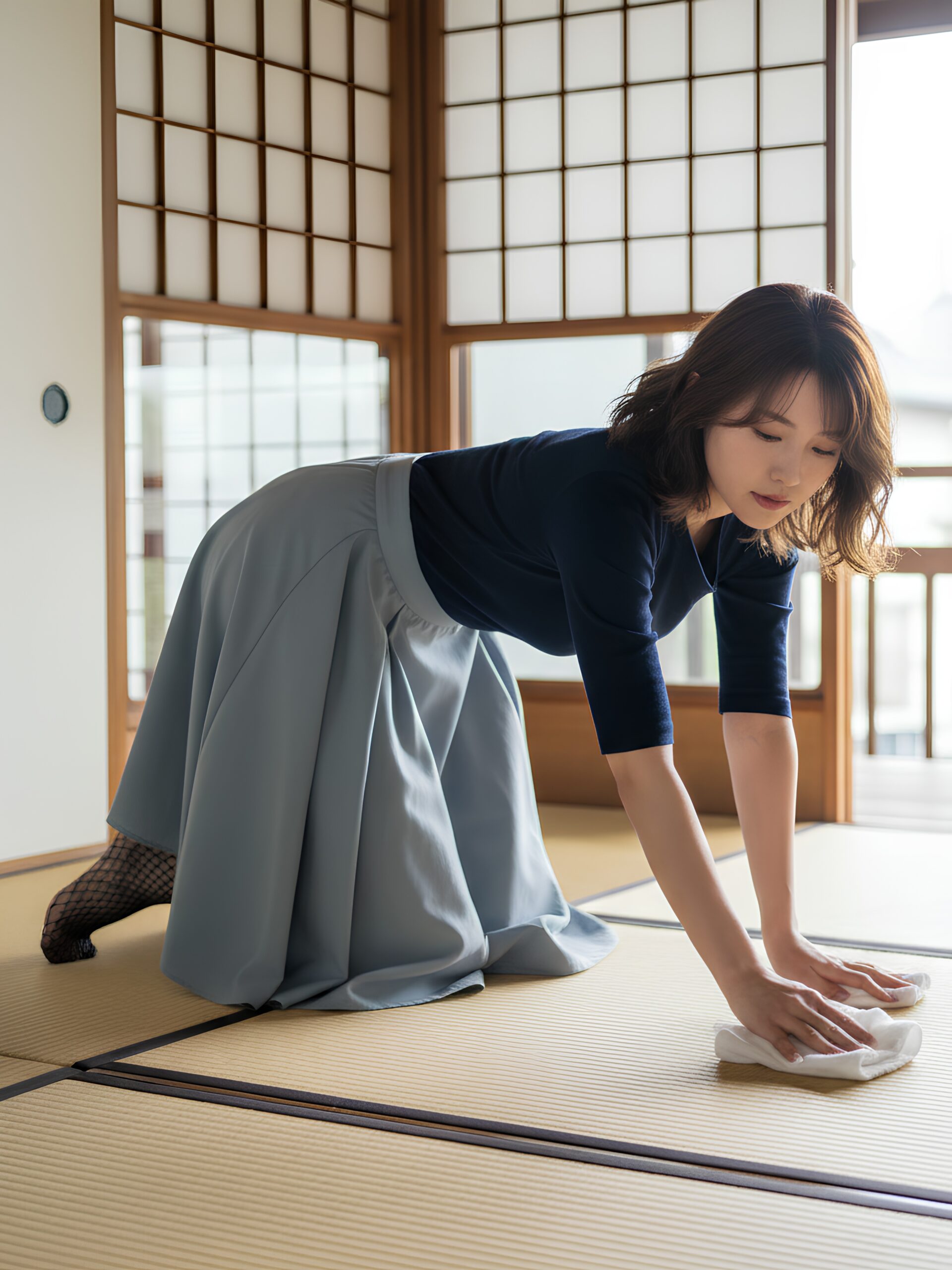 【高画質】網タイツで畳の部屋掃除をするオンナ part2 網タイツ 美脚 6