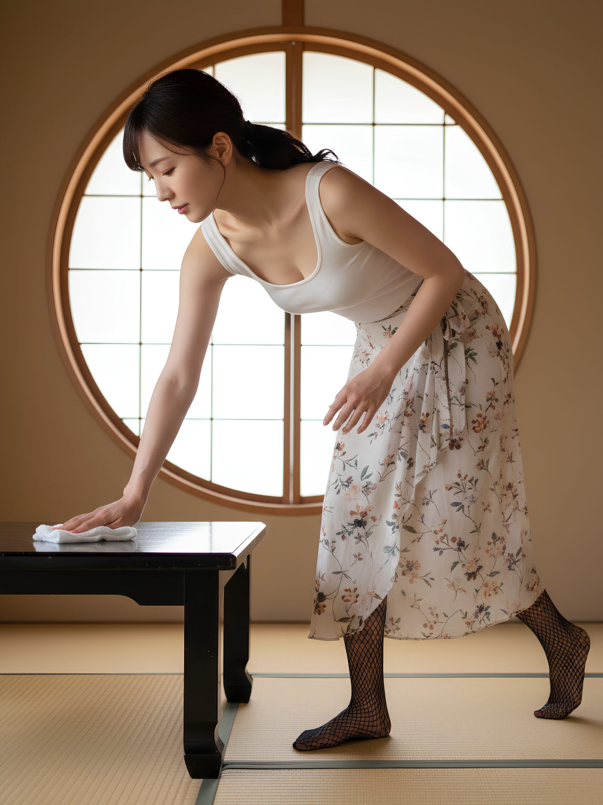 【高画質】網タイツで畳の部屋掃除をするオンナ part2 網タイツ 美脚 2