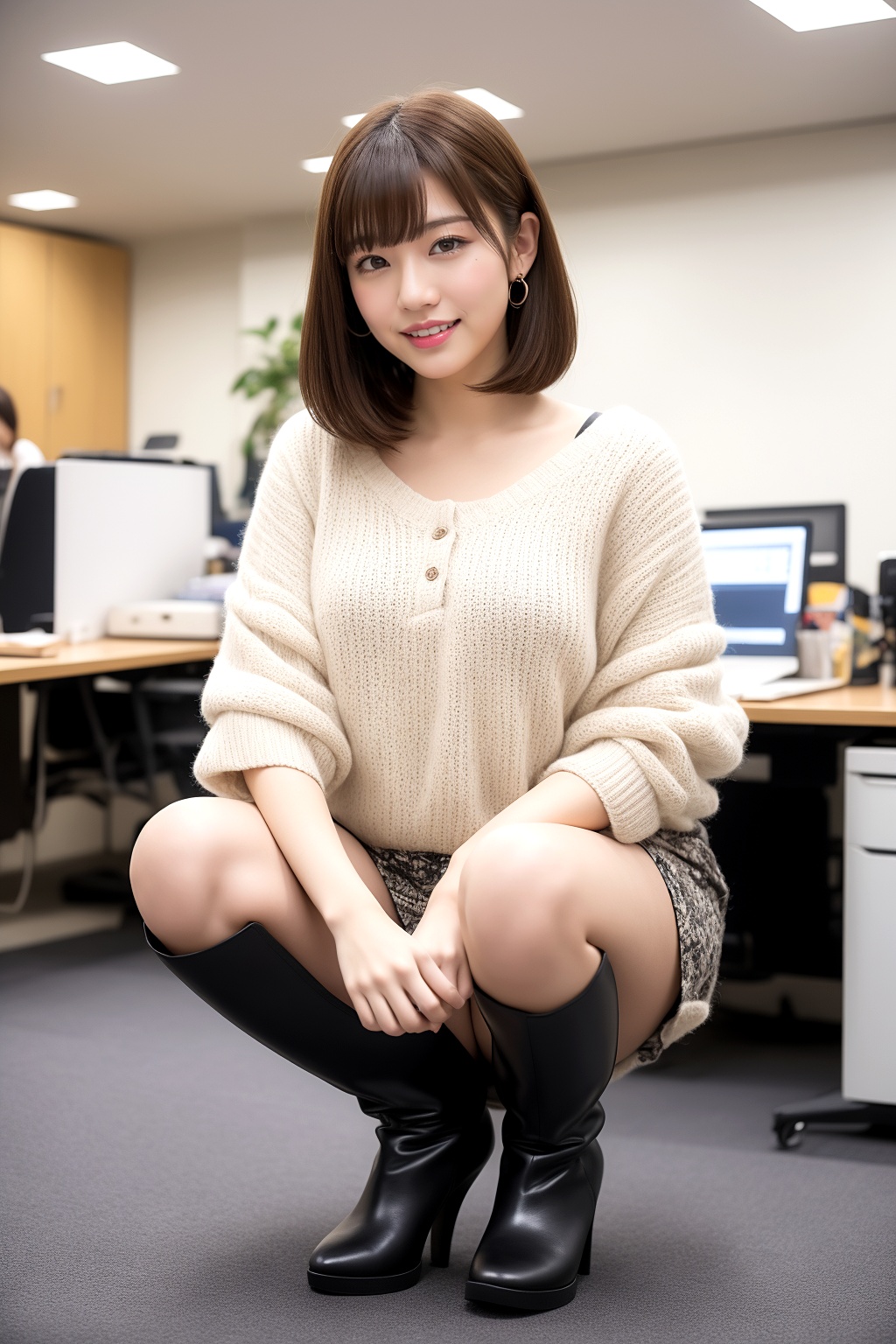 ミニスカブーツでしゃがむボブカット美人 part3 しゃがみ パンスト 4