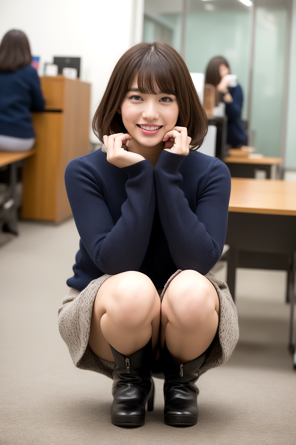 ミニスカブーツでしゃがむボブカット美人 part3 しゃがみ パンスト 2