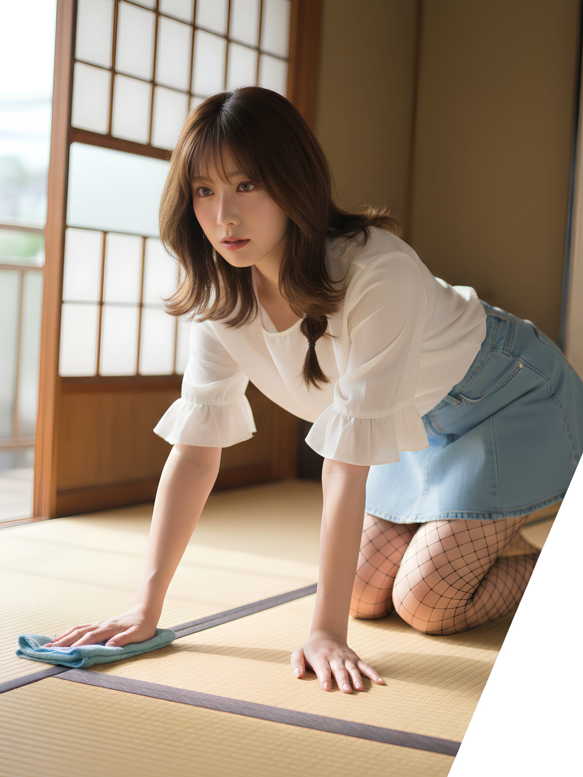 【高画質】網タイツで畳の部屋掃除をするオンナ part3 網タイツ 美脚 3