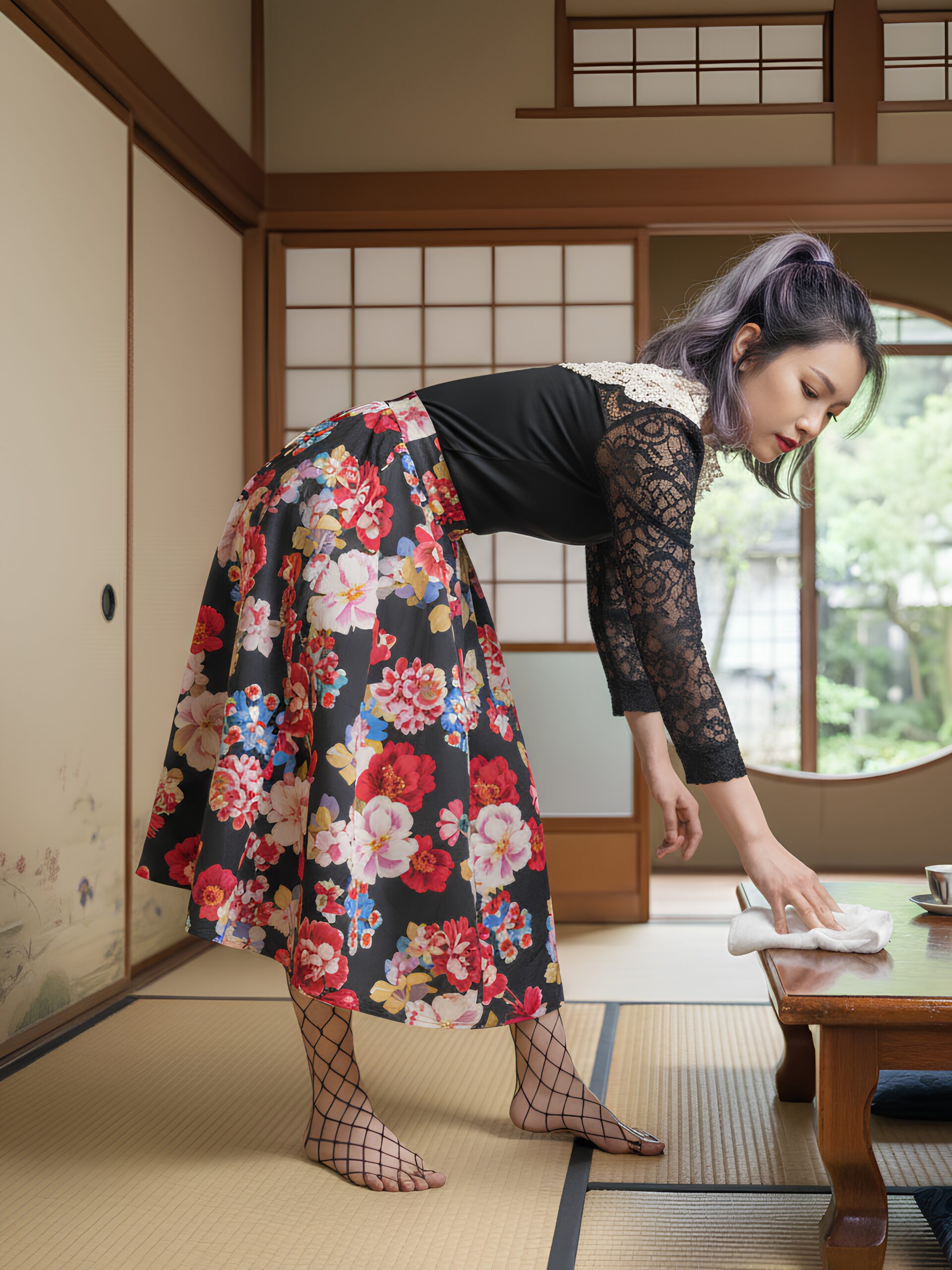 【高画質】網タイツで畳の部屋掃除をするオンナ part3 網タイツ 美脚 2