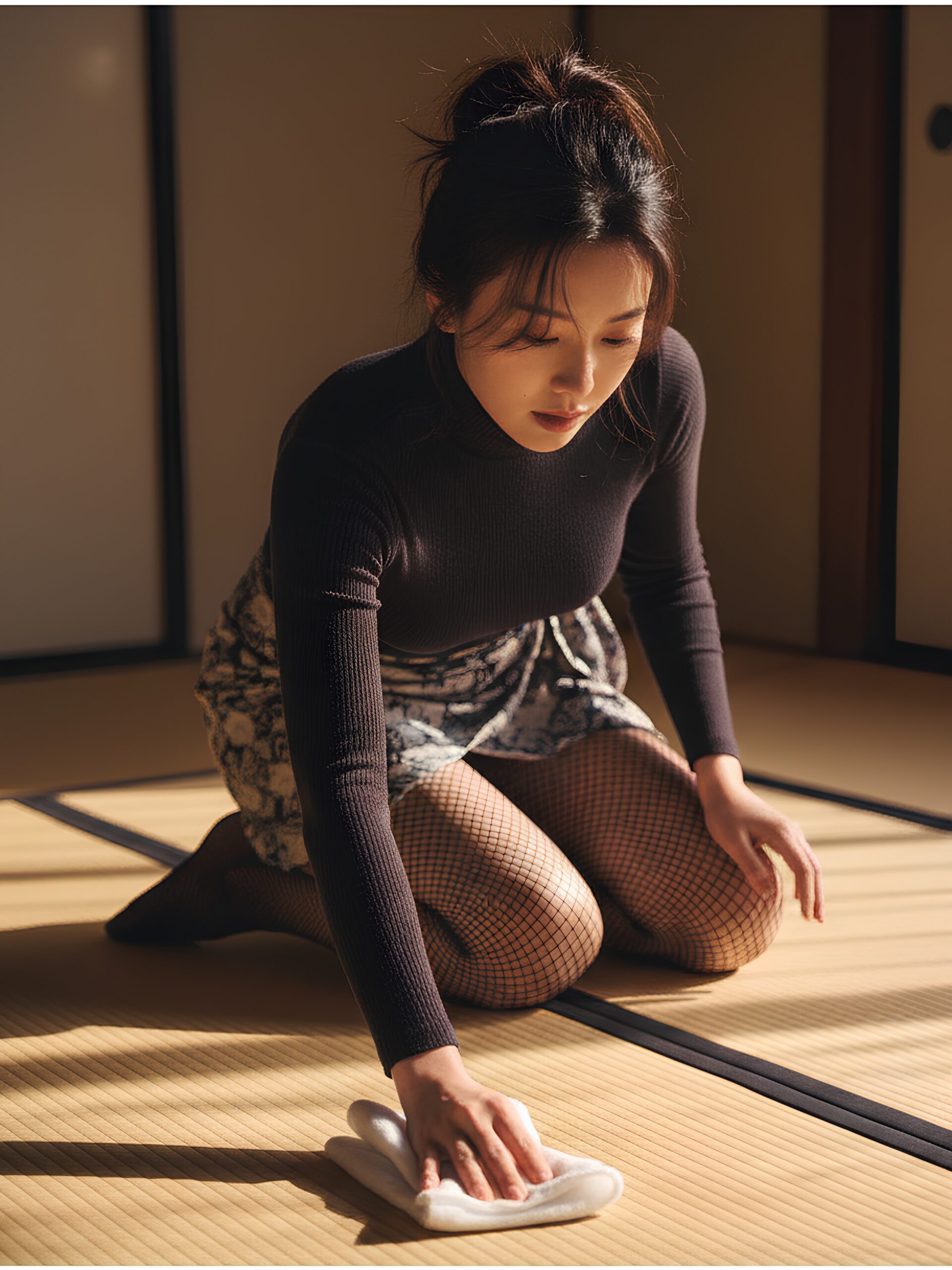 【高画質】網タイツで畳の部屋掃除をするオンナ part3 網タイツ 美脚 4