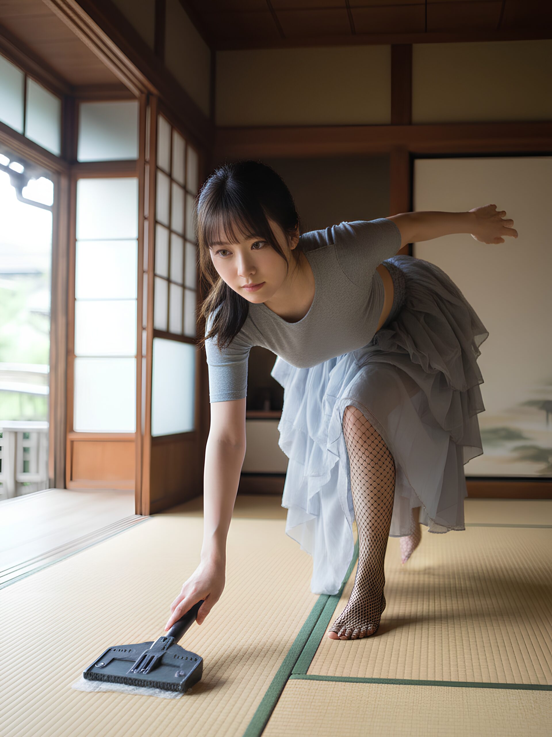 【高画質】網タイツで畳の部屋掃除をするオンナ part3 網タイツ 美脚 1