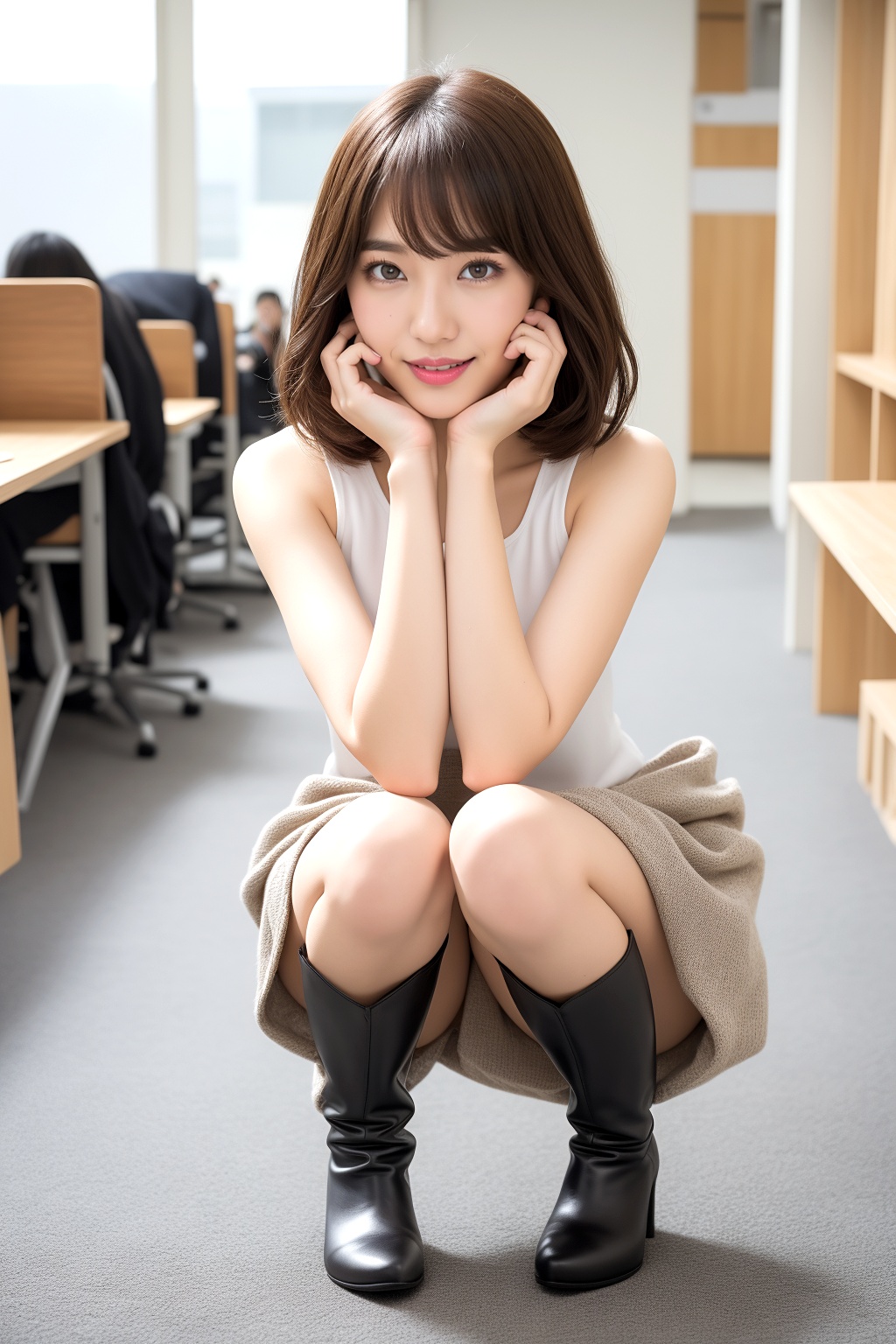 ミニスカブーツでしゃがむボブカット美人 part4 しゃがみ パンスト 1