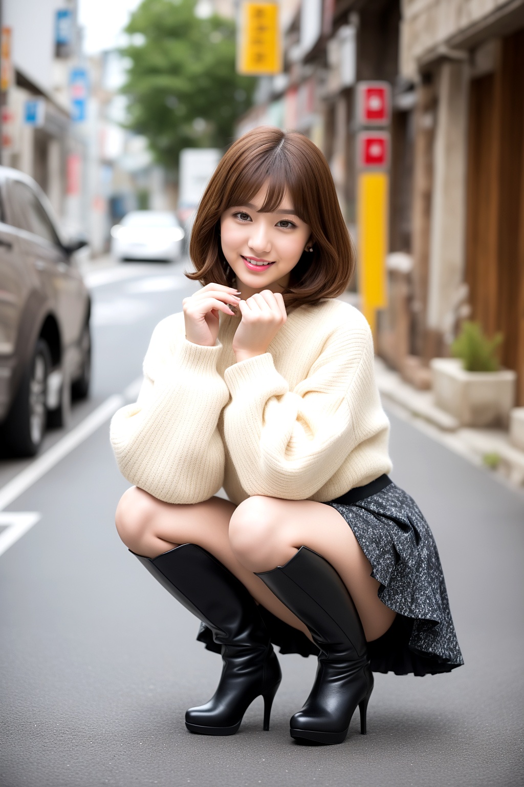 ミニスカブーツでしゃがむボブカット美人 part4 しゃがみ パンスト 4