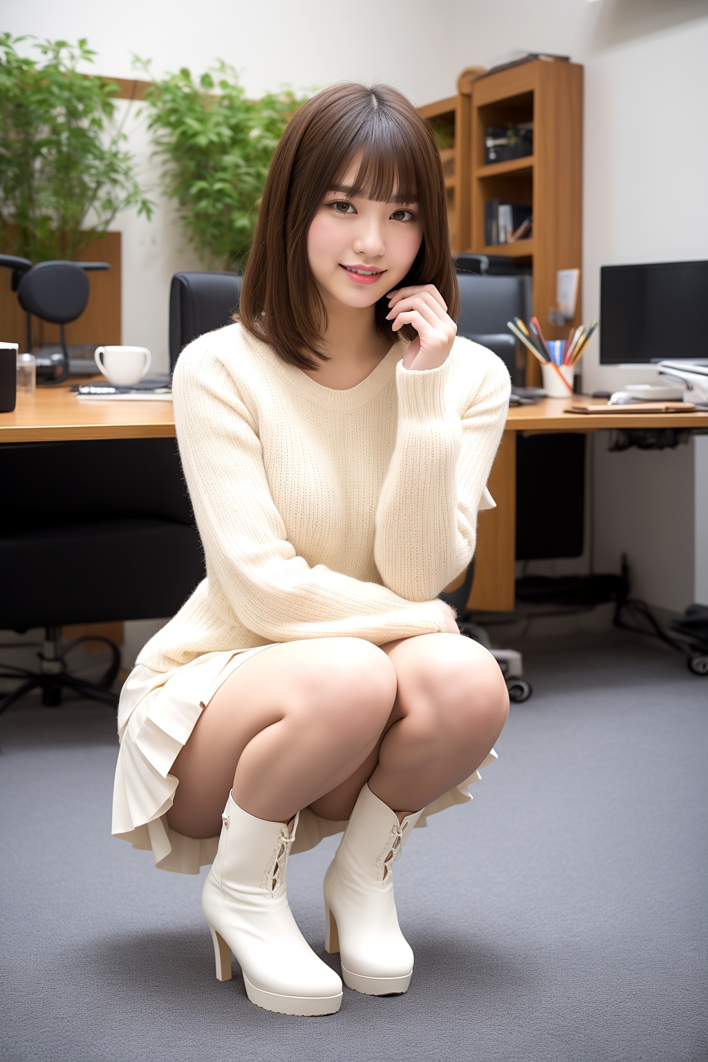 ミニスカブーツでしゃがむボブカット美人 part4 しゃがみ パンスト 3