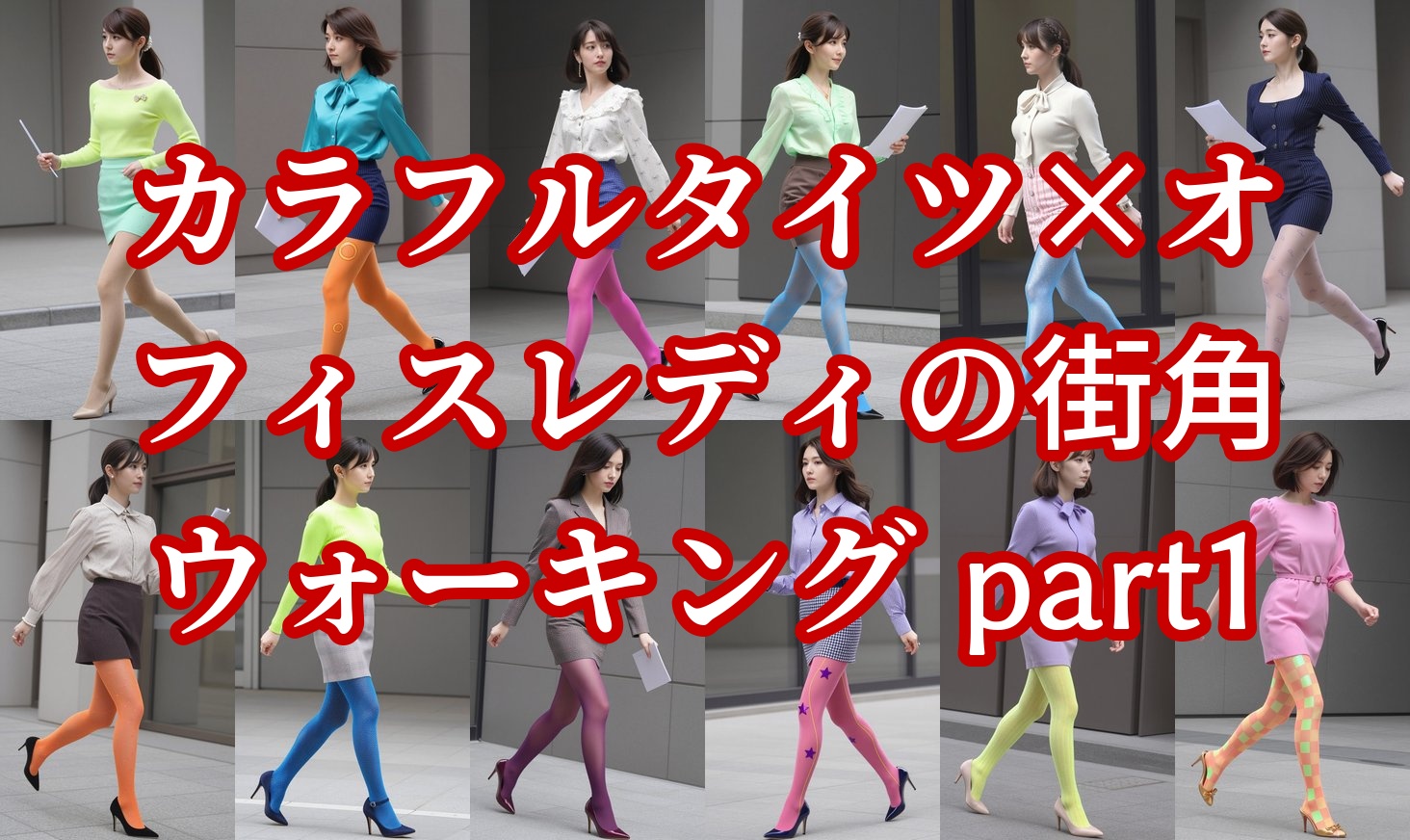 カラフルタイツ×オフィスレディの街角ウォーキング part1
