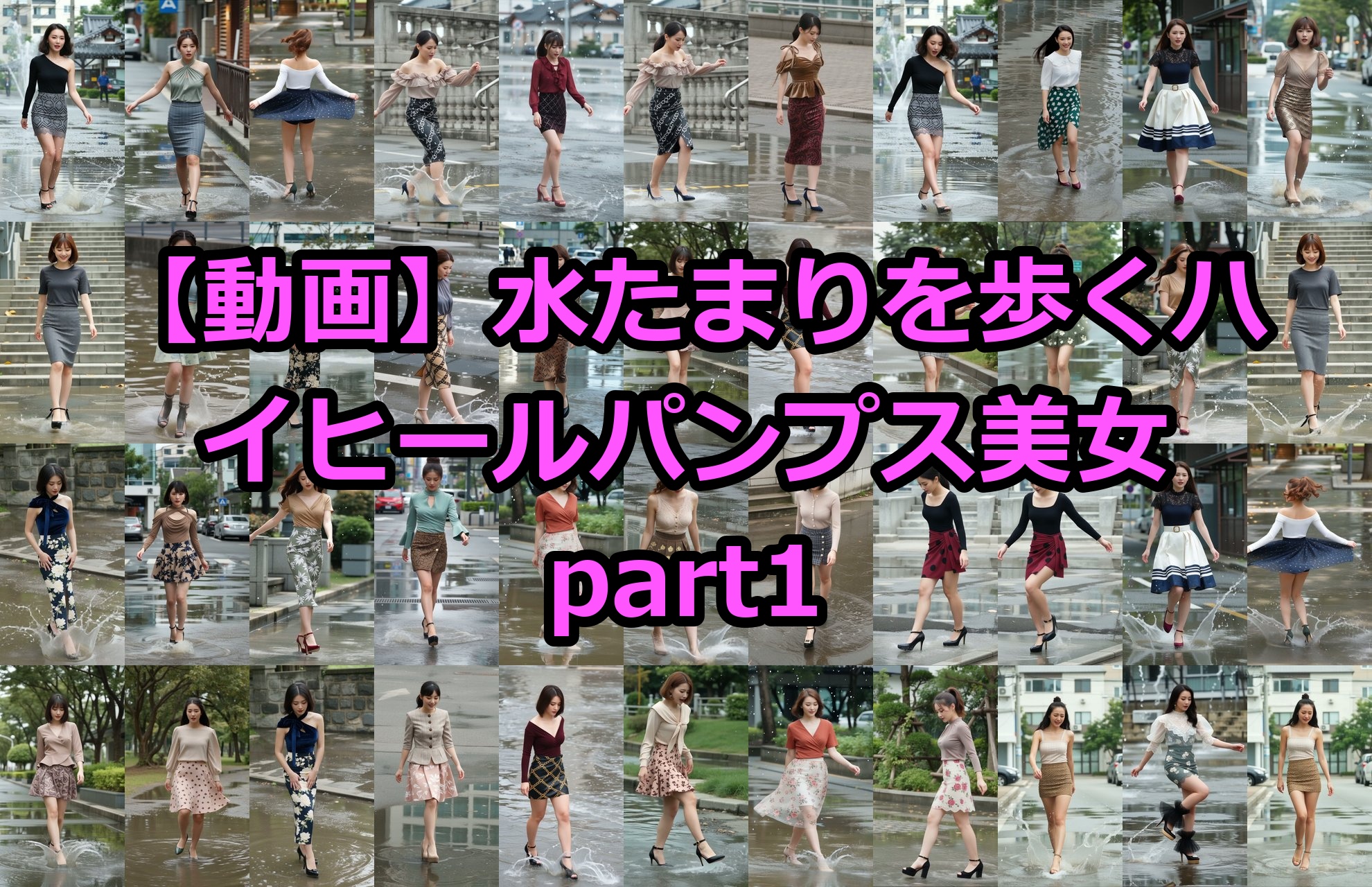 【動画】水たまりを歩くハイヒールパンプス美女 part1